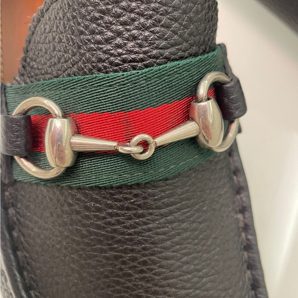 Gucci Damo Horsebit Web Silver Ribbon Black Leather Mens Loafer Shoes Size 9 US - Picture 4 of 9